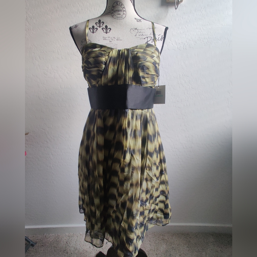 🆕 Calvin Klein Olive Green & Black Fairycore Grunge Cotton-blend Midi Dress_8